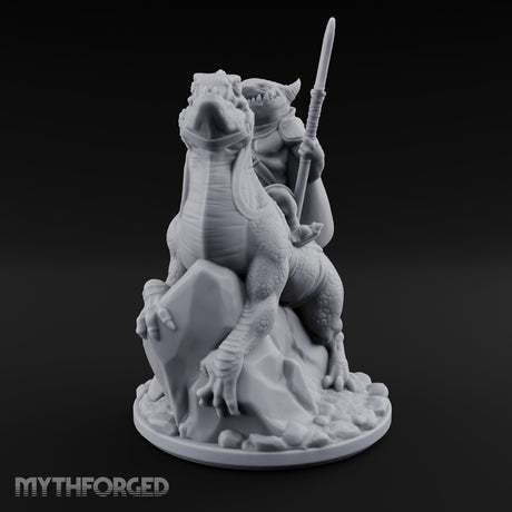 Spear Raised Riding Kobold Raptor Rider Miniature for Dungeons and Dragons, Pathfinder or other TTRPGs