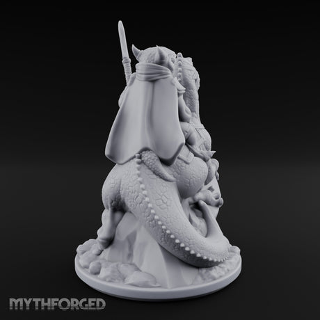 Spear Raised Riding Kobold Raptor Rider Miniature for Dungeons and Dragons, Pathfinder or other TTRPGs