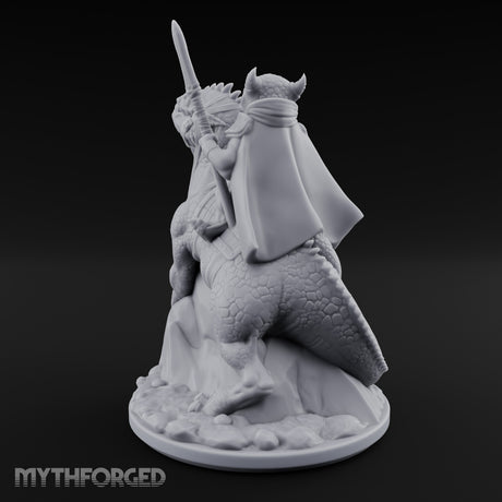 Spear Raised Riding Kobold Raptor Rider Miniature for Dungeons and Dragons, Pathfinder or other TTRPGs