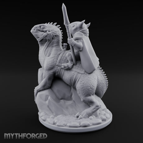 Spear Raised Riding Kobold Raptor Rider Miniature for Dungeons and Dragons, Pathfinder or other TTRPGs