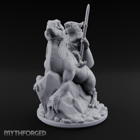 Spear Raised Riding Kobold Raptor Rider Miniature for Dungeons and Dragons, Pathfinder or other TTRPGs