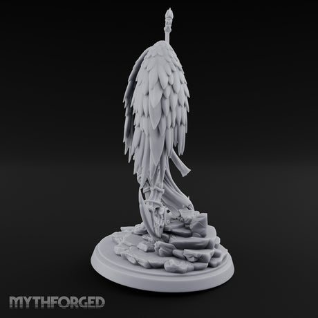 Spear Raised Scythe Trailing Angel Warrior Miniature for Dungeons and Dragons, Pathfinder or other TTRPGs