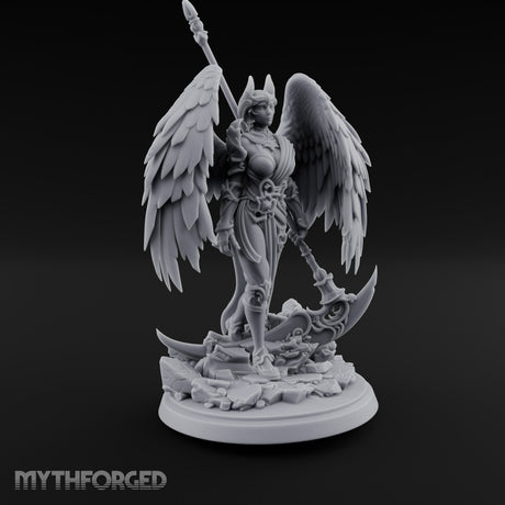 Spear Raised Scythe Trailing Angel Warrior Miniature for Dungeons and Dragons, Pathfinder or other TTRPGs