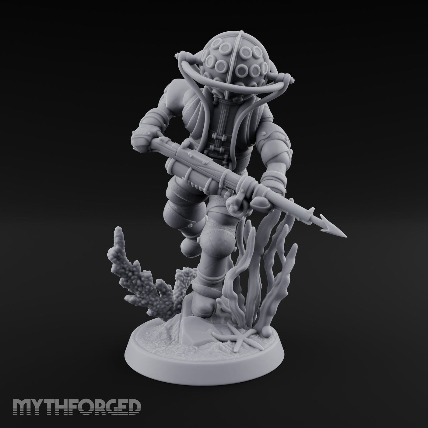 Speargun Levelled Human Deep Sea Diver Miniature for Dungeons and Dragons, Pathfinder or other TTRPGs