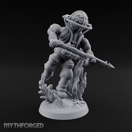 Speargun Levelled Human Deep Sea Diver Miniature for Dungeons and Dragons, Pathfinder or other TTRPGs