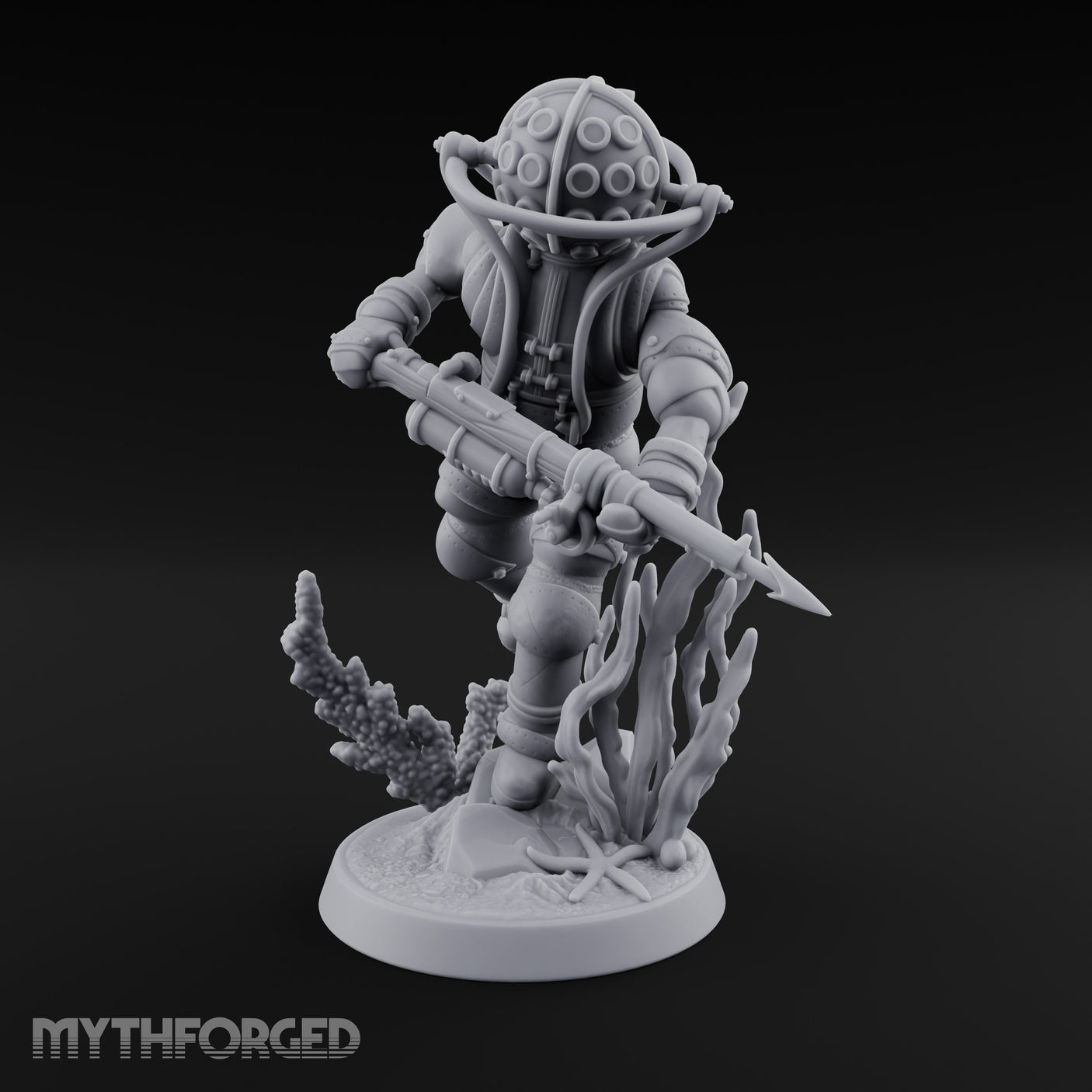 Speargun Levelled Human Deep Sea Diver Miniature for Dungeons and Dragons, Pathfinder or other TTRPGs