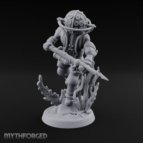 Speargun Levelled Human Deep Sea Diver Miniature for Dungeons and Dragons, Pathfinder or other TTRPGs