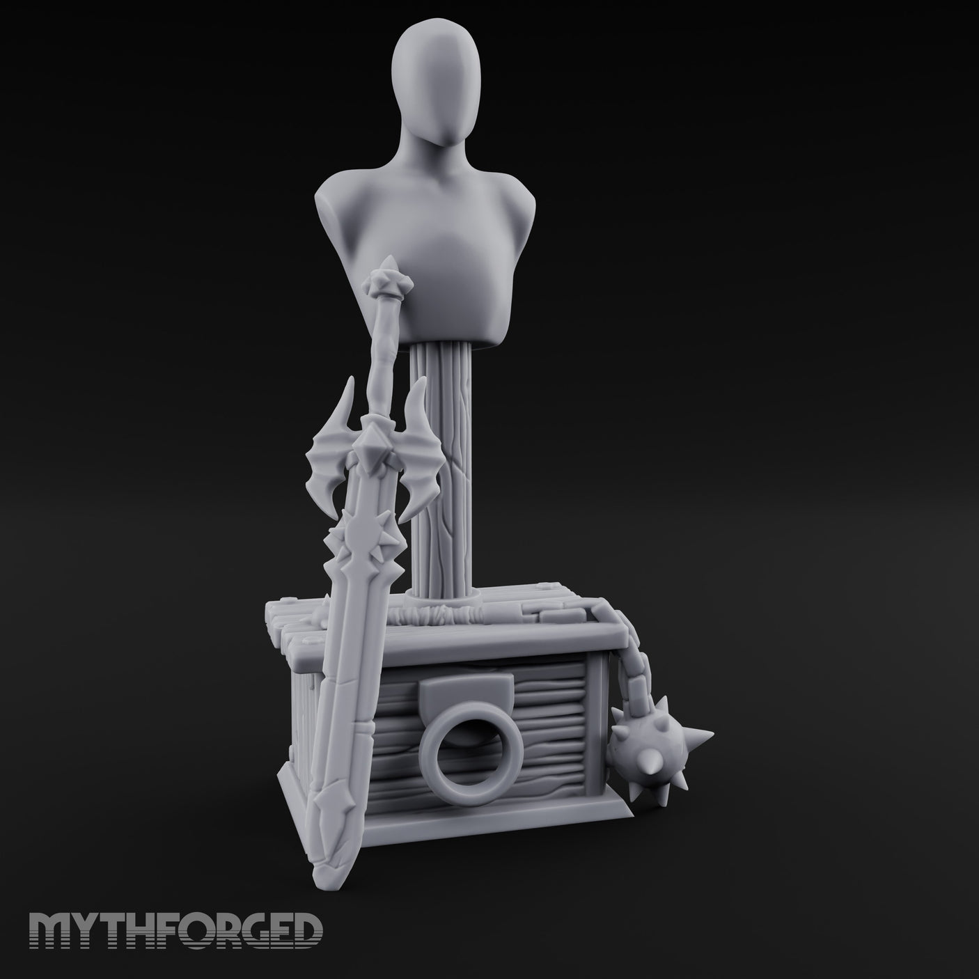 Spike-Bladed Mace-Rested Armory Mannequin Weapon Display gallery 9
