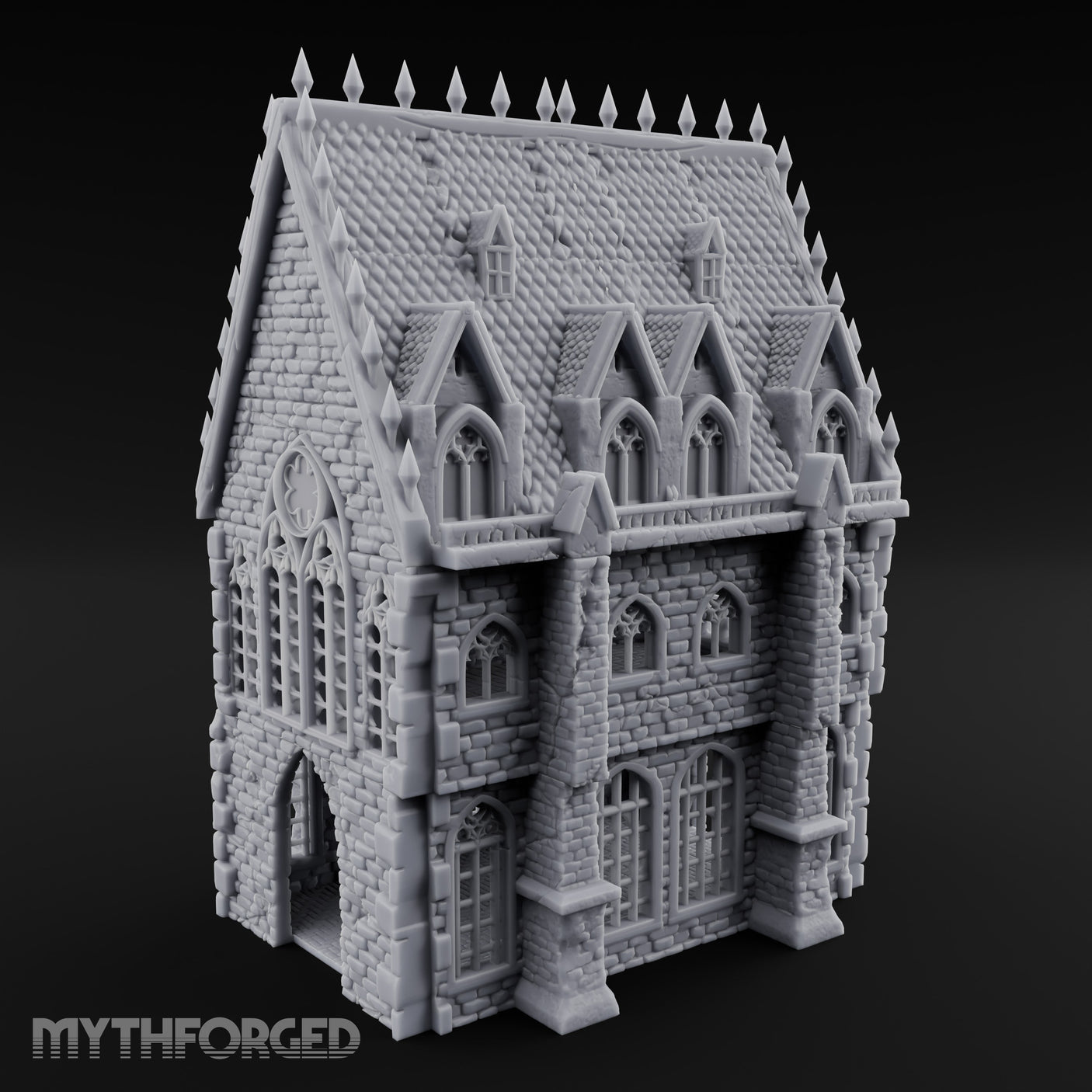 Spike-Crowned Gothic-Arched Cathedral Manor Miniature for Dungeons and Dragons, Pathfinder or other TTRPGs