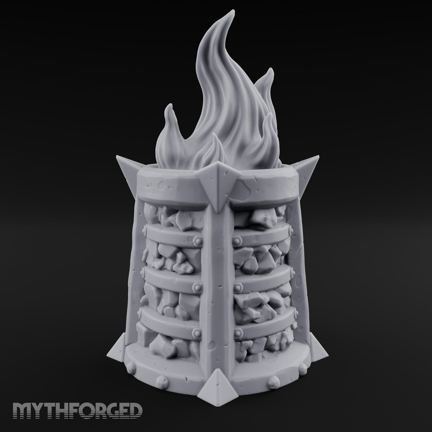 Spike-Finned Coal-Packed Iron Brazier Miniature for Dungeons and Dragons, Pathfinder or other TTRPGs
