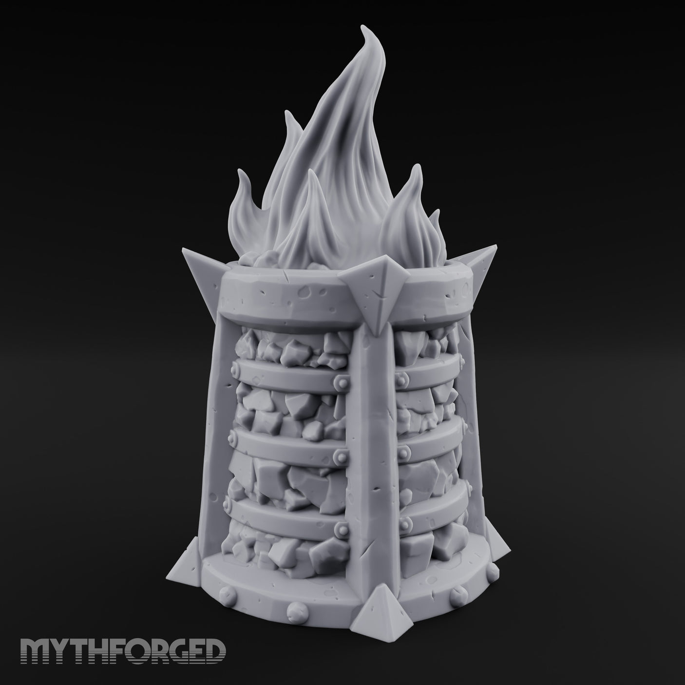 Spike-Finned Coal-Packed Iron Brazier Miniature for Dungeons and Dragons, Pathfinder or other TTRPGs