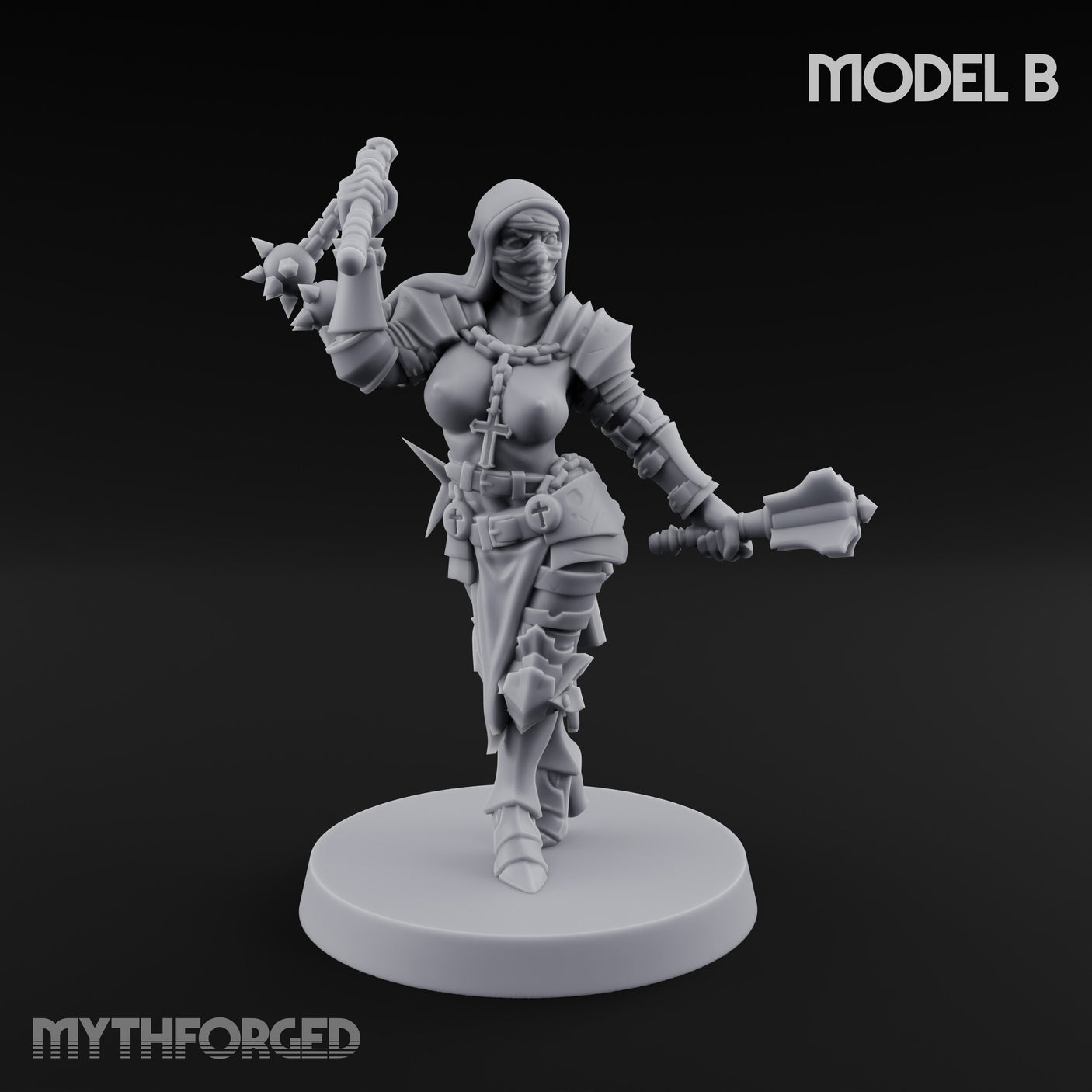 Spike Helmed Mace Swinging Anointed Warrior B Miniature for Dungeons and Dragons, Pathfinder or other TTRPGs