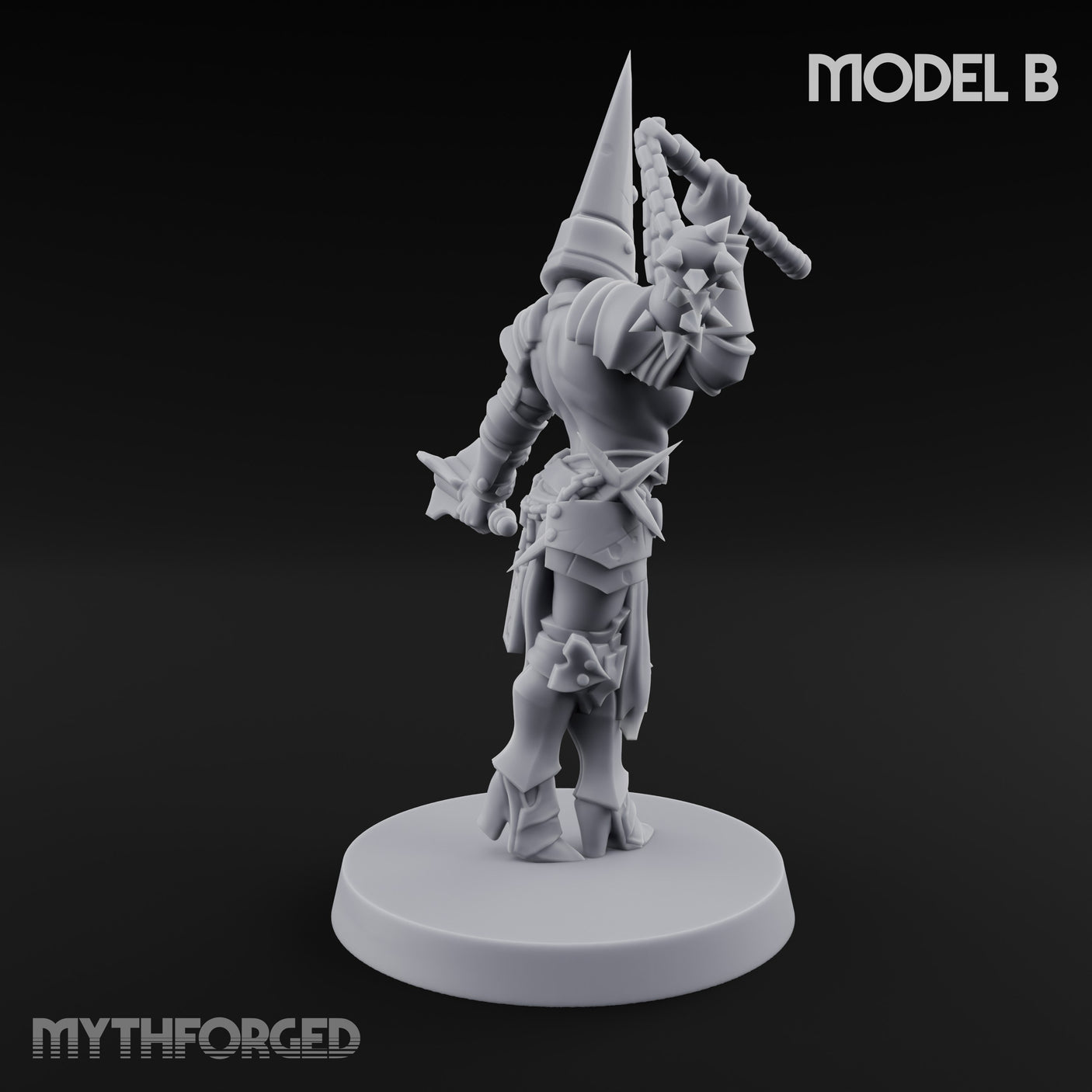 Spike Helmed Mace Swinging Anointed Warrior B Miniature for Dungeons and Dragons, Pathfinder or other TTRPGs