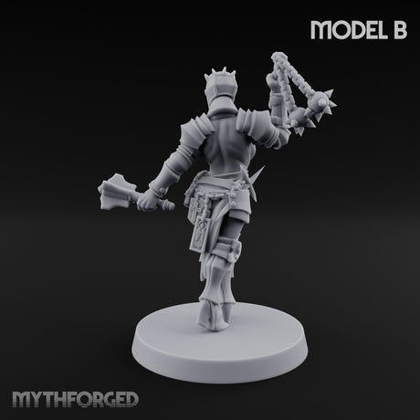 Spike Helmed Mace Swinging Anointed Warrior B Miniature for Dungeons and Dragons, Pathfinder or other TTRPGs