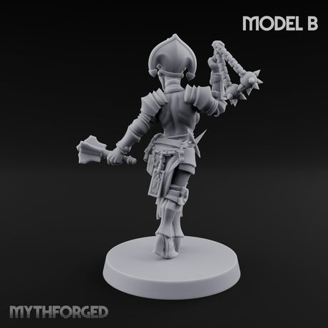 Spike Helmed Mace Swinging Anointed Warrior B Miniature for Dungeons and Dragons, Pathfinder or other TTRPGs