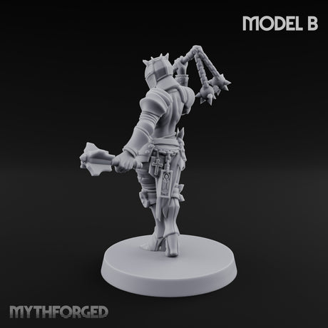 Spike Helmed Mace Swinging Anointed Warrior B Miniature for Dungeons and Dragons, Pathfinder or other TTRPGs
