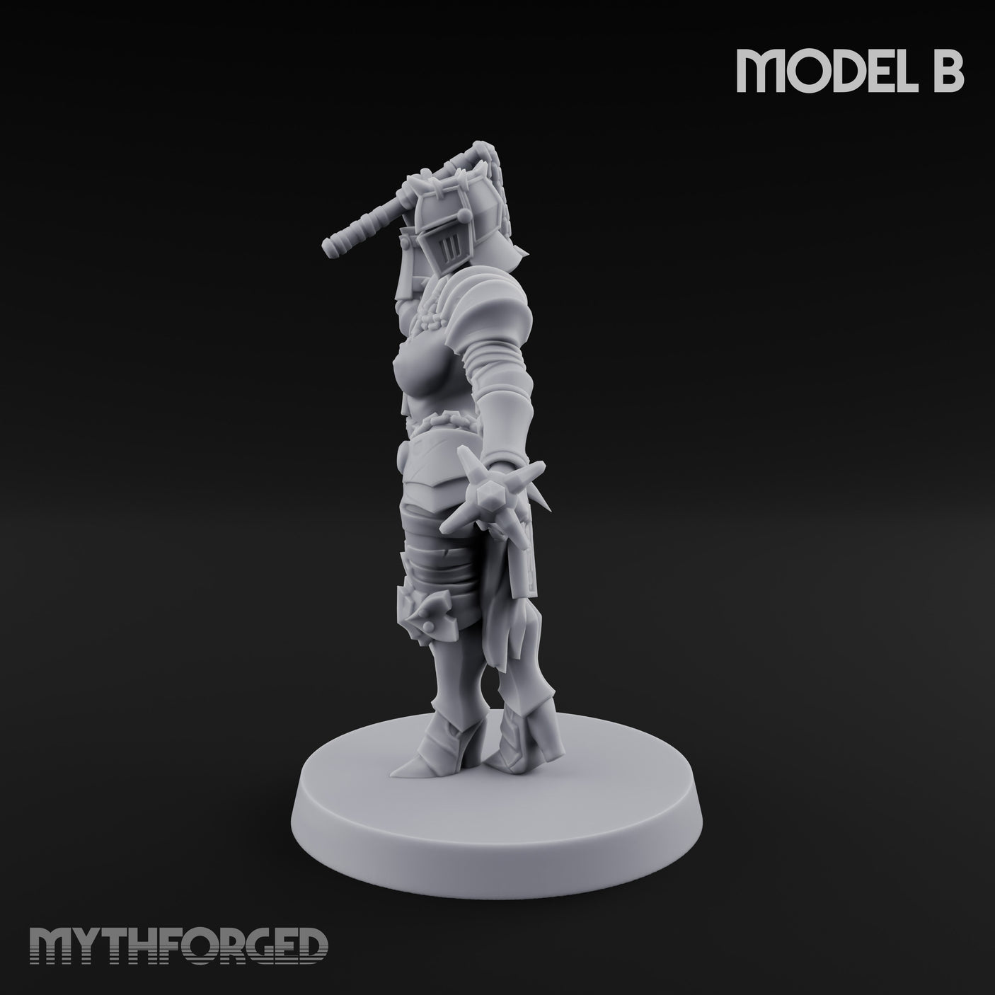 Spike Helmed Mace Swinging Anointed Warrior B Miniature for Dungeons and Dragons, Pathfinder or other TTRPGs