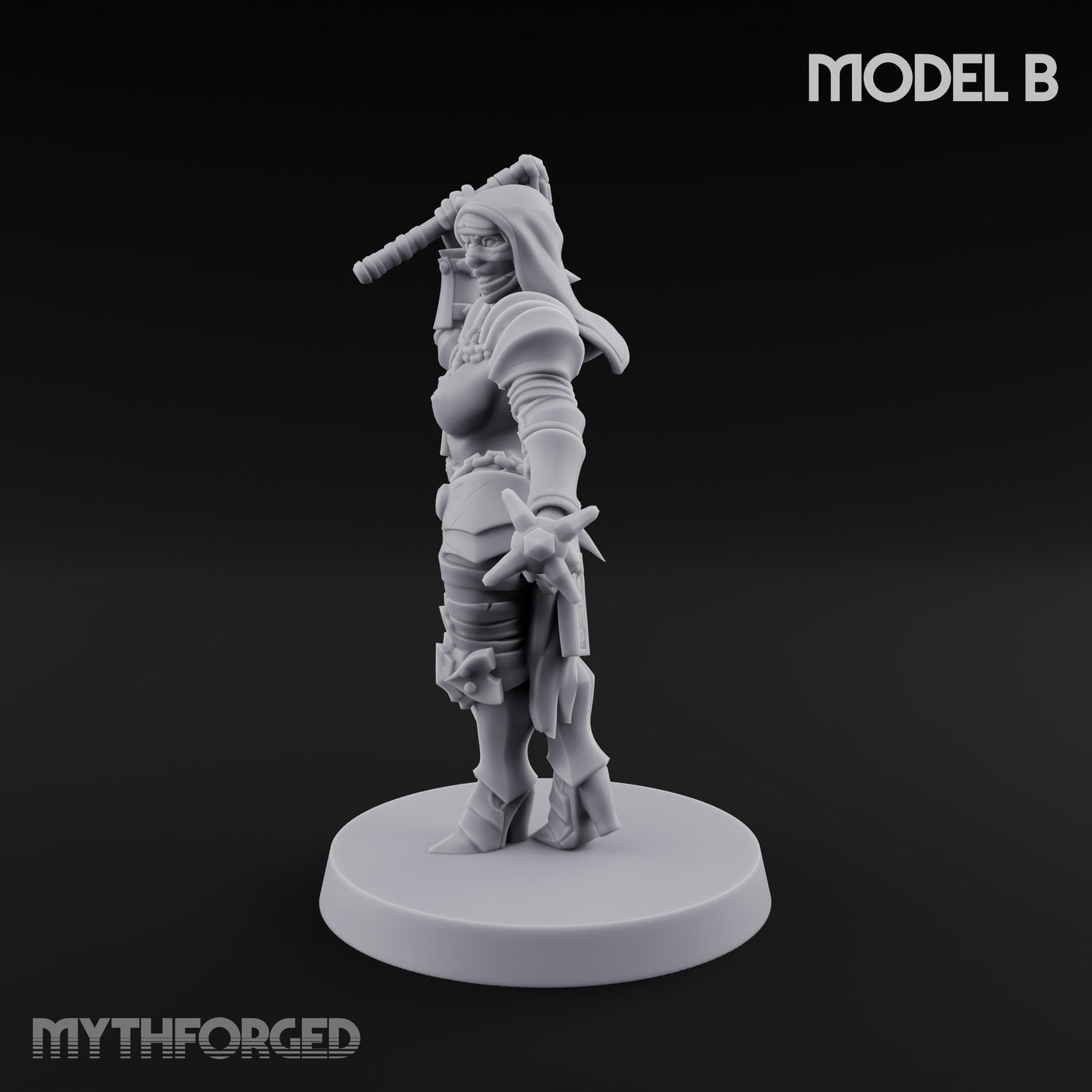 Spike Helmed Mace Swinging Anointed Warrior B Miniature for Dungeons and Dragons, Pathfinder or other TTRPGs