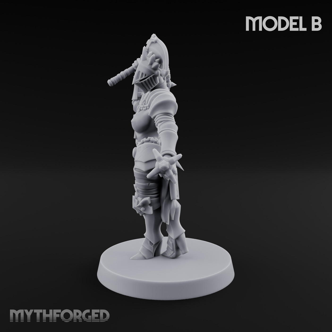 Spike Helmed Mace Swinging Anointed Warrior B Miniature for Dungeons and Dragons, Pathfinder or other TTRPGs