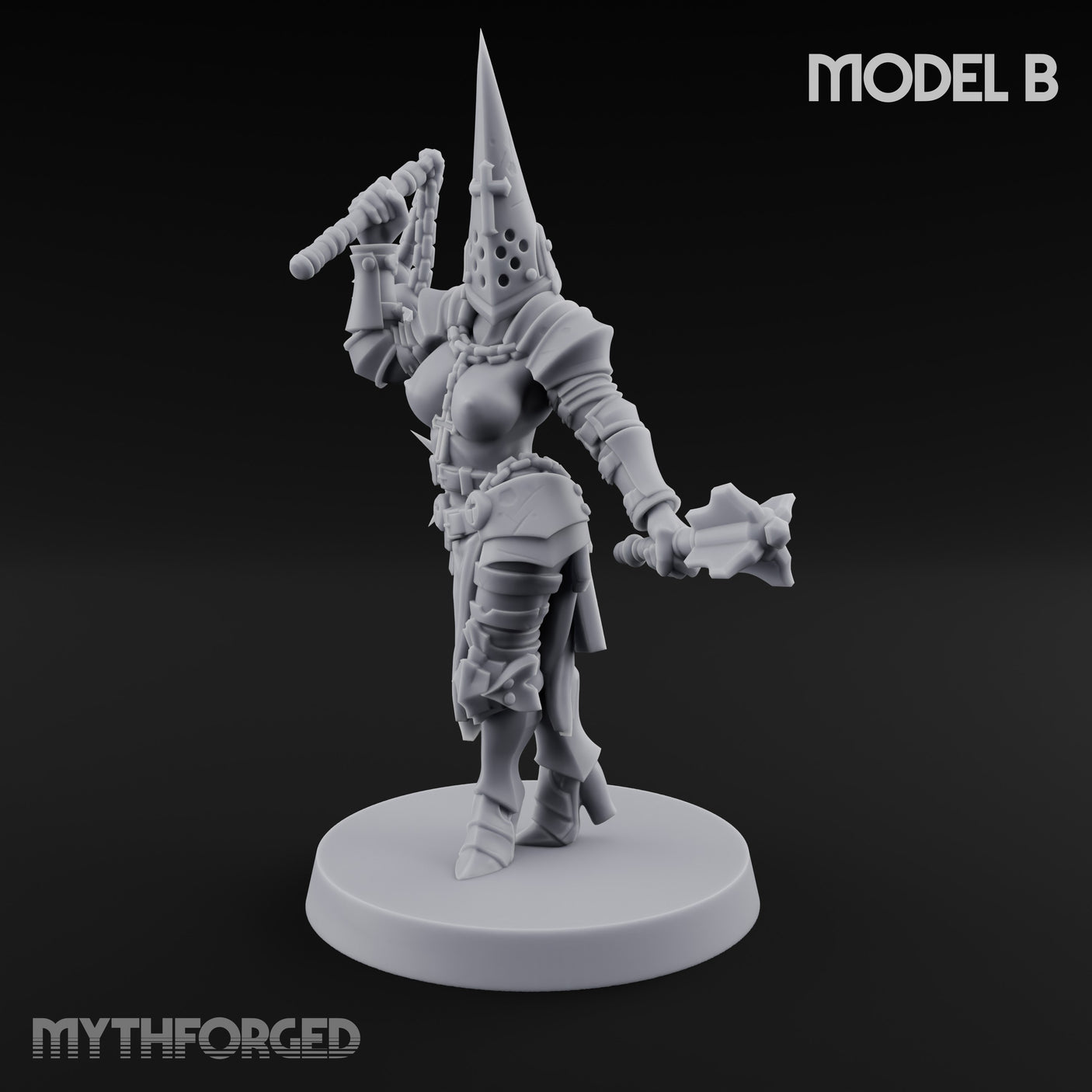Spike Helmed Mace Swinging Anointed Warrior B Miniature for Dungeons and Dragons, Pathfinder or other TTRPGs