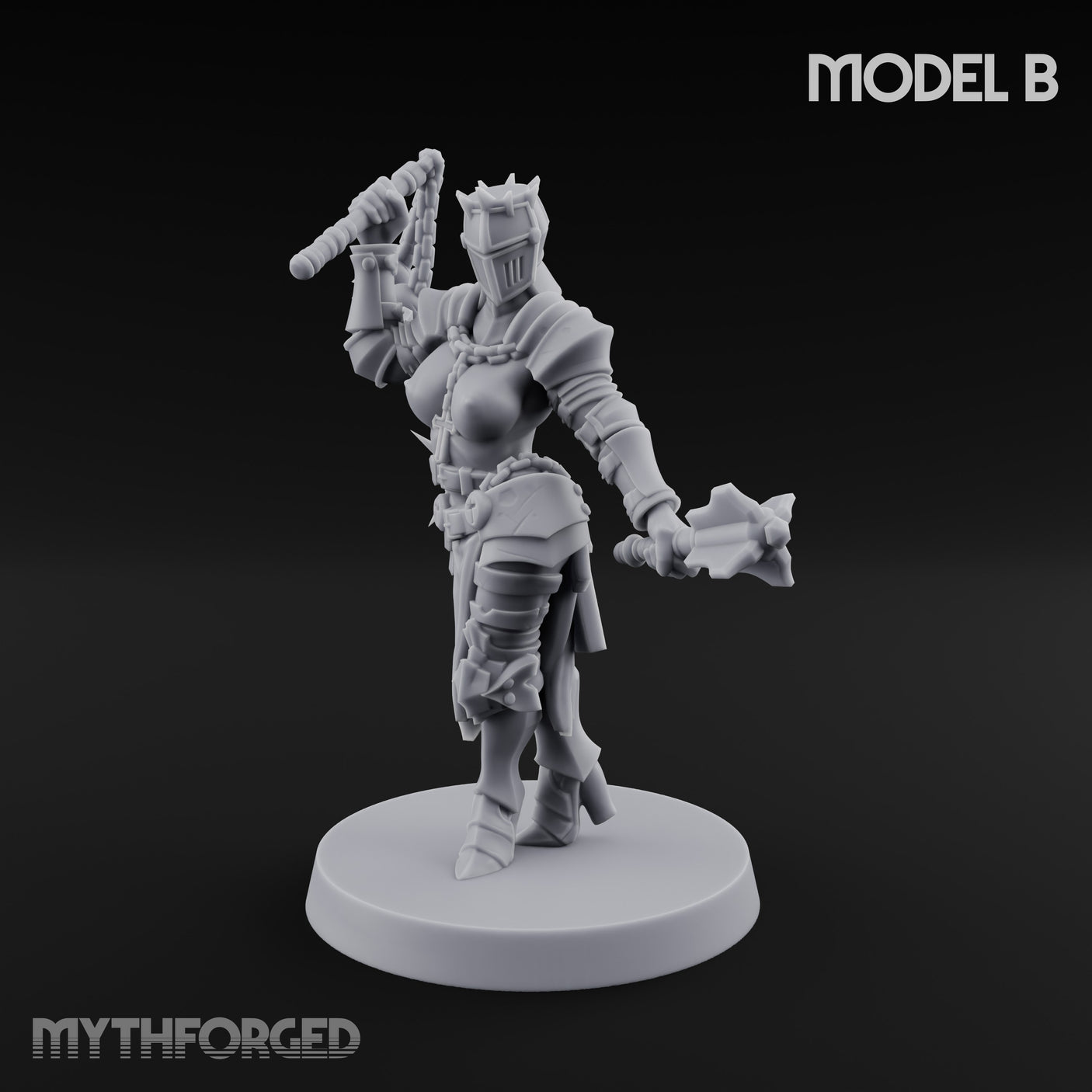 Spike Helmed Mace Swinging Anointed Warrior B Miniature for Dungeons and Dragons, Pathfinder or other TTRPGs