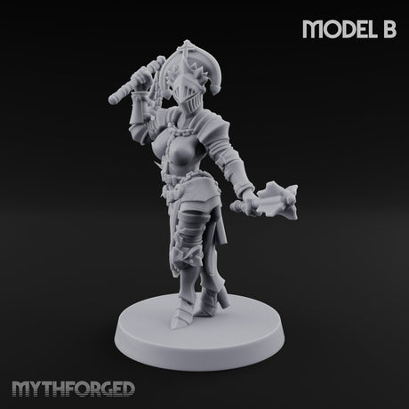 Spike Helmed Mace Swinging Anointed Warrior B Miniature for Dungeons and Dragons, Pathfinder or other TTRPGs