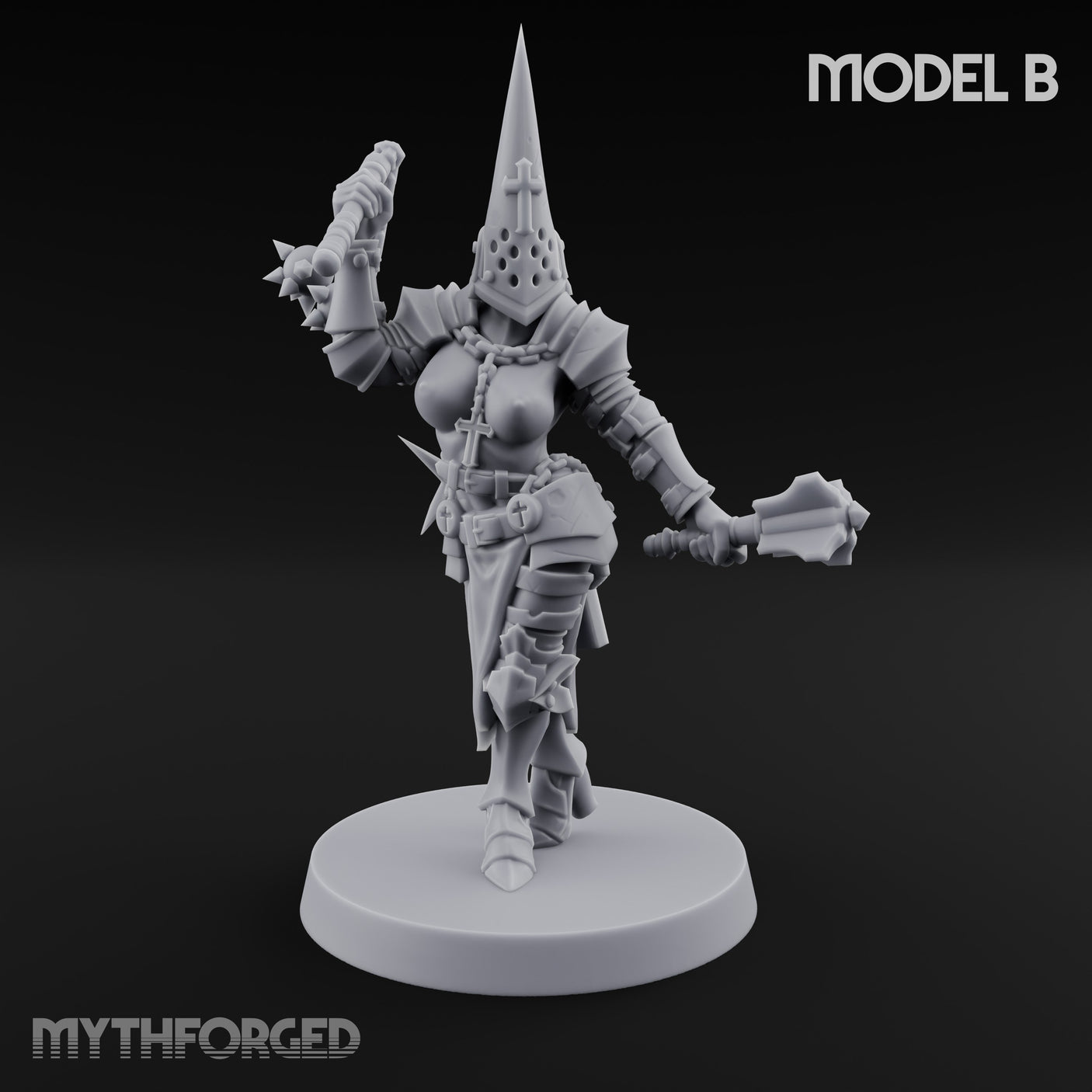 Spike Helmed Mace Swinging Anointed Warrior B Miniature for Dungeons and Dragons, Pathfinder or other TTRPGs