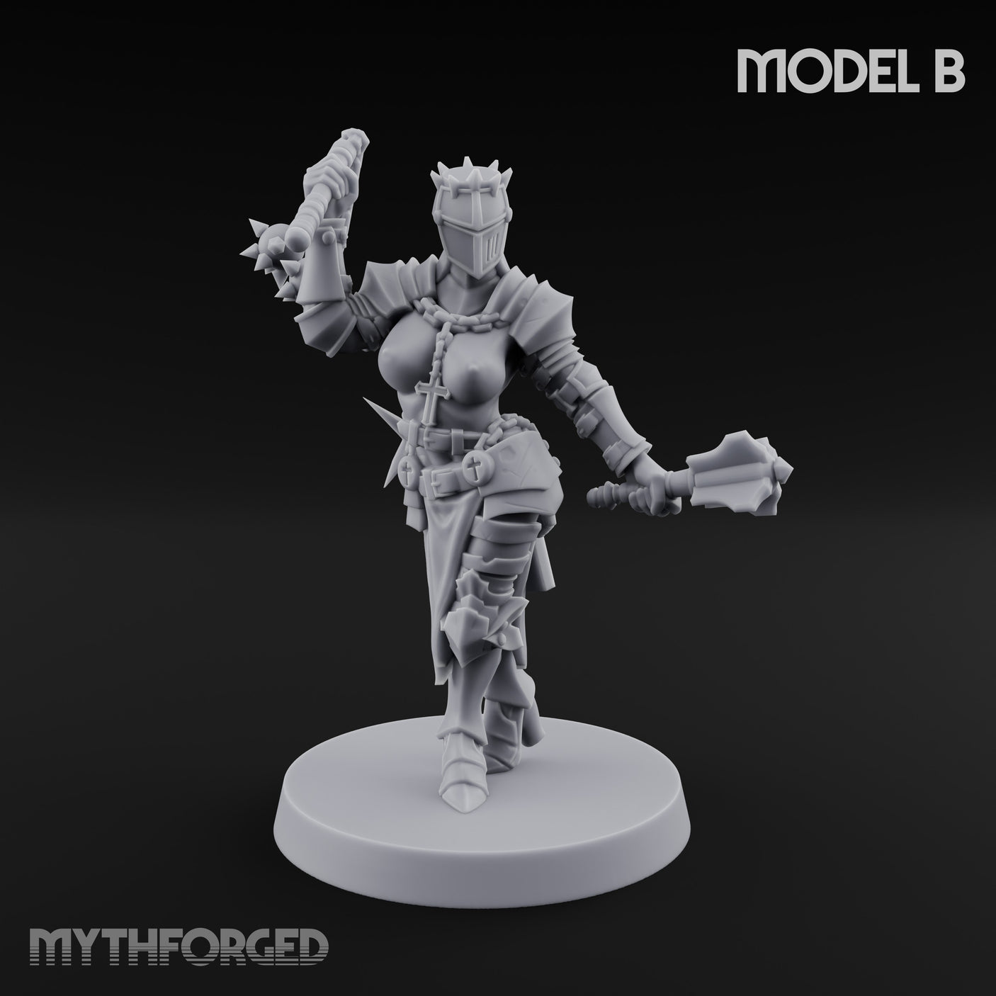 Spike Helmed Mace Swinging Anointed Warrior B Miniature for Dungeons and Dragons, Pathfinder or other TTRPGs