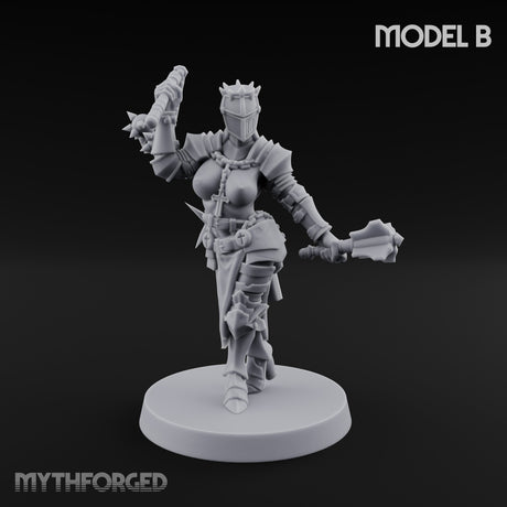 Spike Helmed Mace Swinging Anointed Warrior B Miniature for Dungeons and Dragons, Pathfinder or other TTRPGs