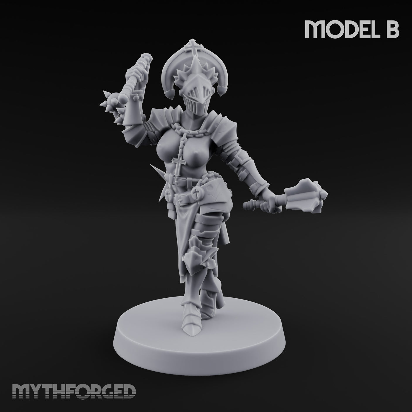 Spike Helmed Mace Swinging Anointed Warrior B Miniature for Dungeons and Dragons, Pathfinder or other TTRPGs
