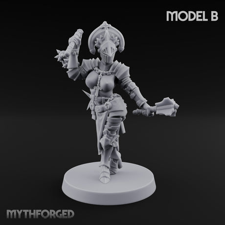 Spike Helmed Mace Swinging Anointed Warrior B Miniature for Dungeons and Dragons, Pathfinder or other TTRPGs