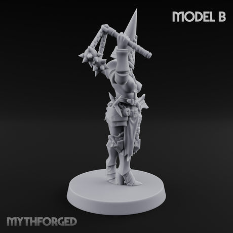 Spike Helmed Mace Swinging Anointed Warrior B Miniature for Dungeons and Dragons, Pathfinder or other TTRPGs