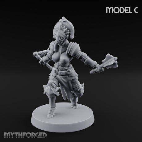 Spike Helmed Mace Swinging Anointed Warrior C Miniature for Dungeons and Dragons, Pathfinder or other TTRPGs