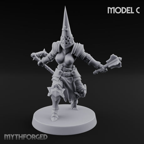 Spike Helmed Mace Swinging Anointed Warrior C Miniature for Dungeons and Dragons, Pathfinder or other TTRPGs