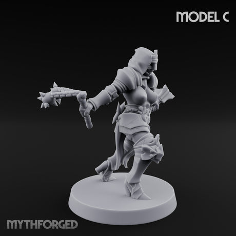 Spike Helmed Mace Swinging Anointed Warrior C Miniature for Dungeons and Dragons, Pathfinder or other TTRPGs