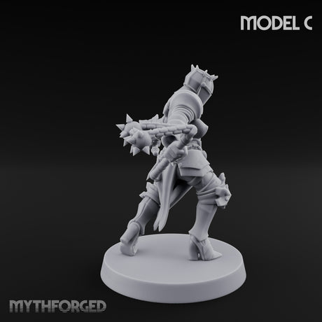 Spike Helmed Mace Swinging Anointed Warrior C Miniature for Dungeons and Dragons, Pathfinder or other TTRPGs