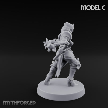 Spike Helmed Mace Swinging Anointed Warrior C Miniature for Dungeons and Dragons, Pathfinder or other TTRPGs