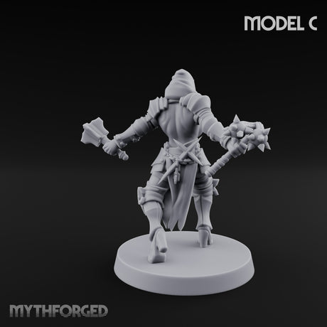 Spike Helmed Mace Swinging Anointed Warrior C Miniature for Dungeons and Dragons, Pathfinder or other TTRPGs