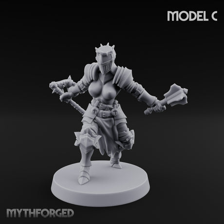 Spike Helmed Mace Swinging Anointed Warrior C Miniature for Dungeons and Dragons, Pathfinder or other TTRPGs