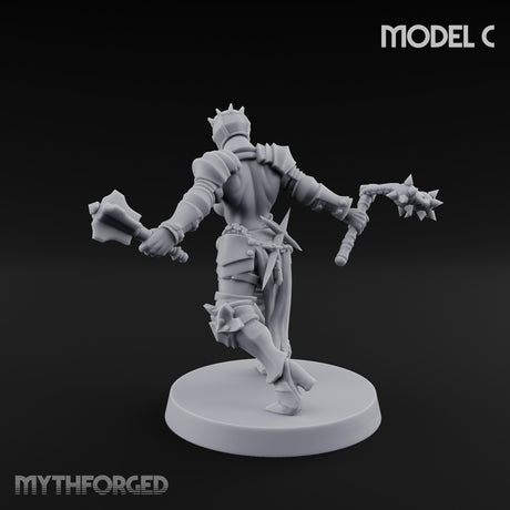 Spike Helmed Mace Swinging Anointed Warrior C Miniature for Dungeons and Dragons, Pathfinder or other TTRPGs