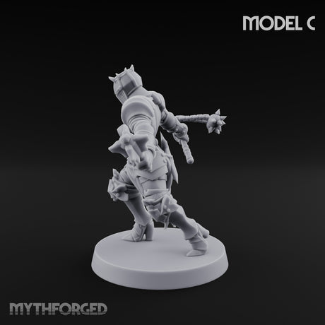 Spike Helmed Mace Swinging Anointed Warrior C Miniature for Dungeons and Dragons, Pathfinder or other TTRPGs