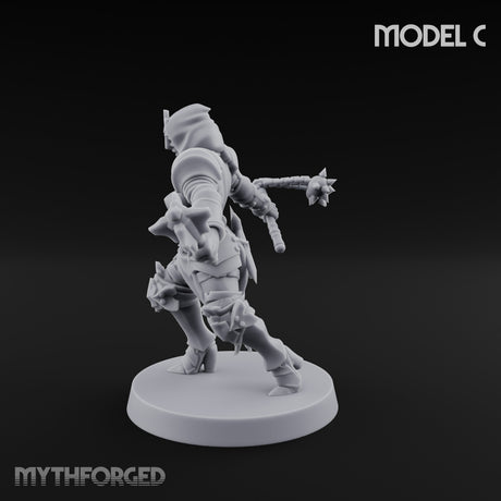 Spike Helmed Mace Swinging Anointed Warrior C Miniature for Dungeons and Dragons, Pathfinder or other TTRPGs
