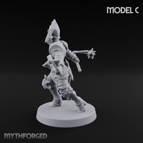Spike Helmed Mace Swinging Anointed Warrior C Miniature for Dungeons and Dragons, Pathfinder or other TTRPGs