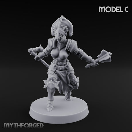 Spike Helmed Mace Swinging Anointed Warrior C Miniature for Dungeons and Dragons, Pathfinder or other TTRPGs