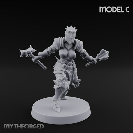 Spike Helmed Mace Swinging Anointed Warrior C Miniature for Dungeons and Dragons, Pathfinder or other TTRPGs