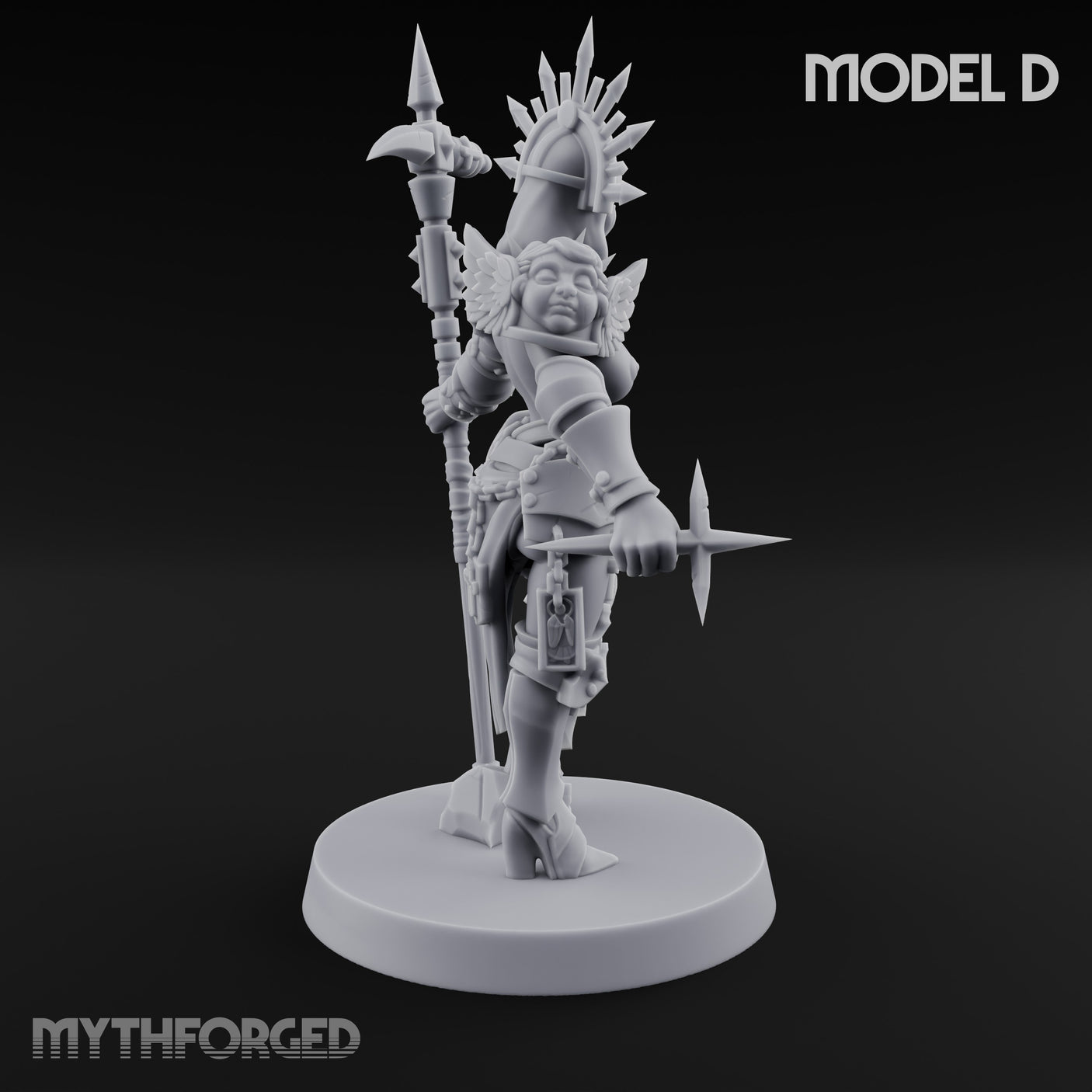 Spike Helmed Mace Swinging Anointed Warrior D Miniature for Dungeons and Dragons, Pathfinder or other TTRPGs