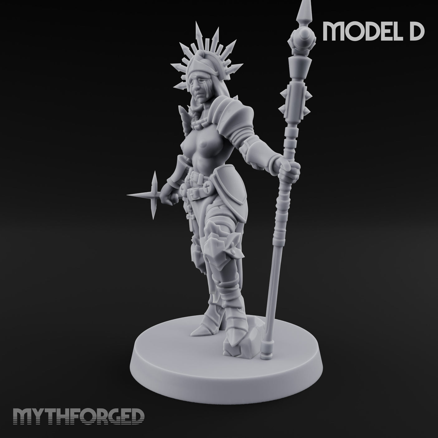 Spike Helmed Mace Swinging Anointed Warrior D Miniature for Dungeons and Dragons, Pathfinder or other TTRPGs