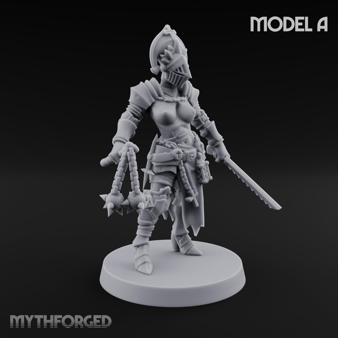 Spike Helmed Mace Swinging Anointed Warriors Miniature for Dungeons and Dragons, Pathfinder or other TTRPGs