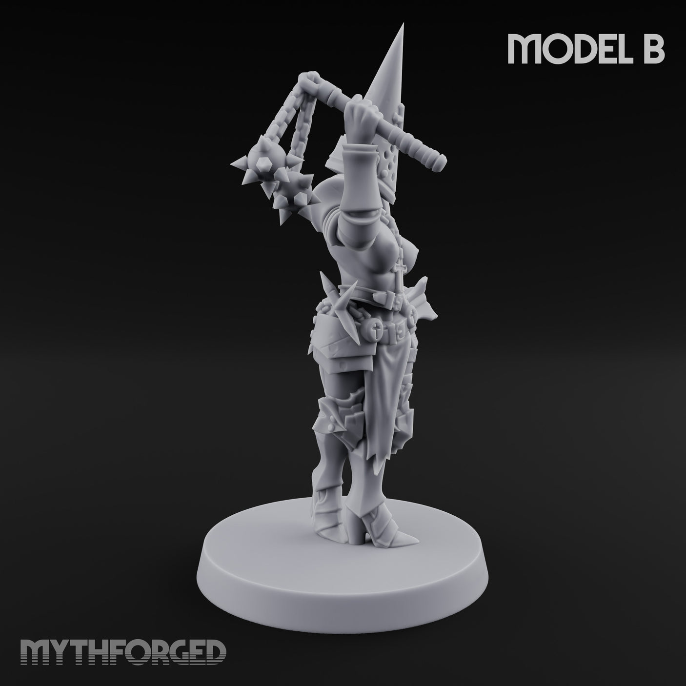Spike Helmed Mace Swinging Anointed Warriors Miniature for Dungeons and Dragons, Pathfinder or other TTRPGs