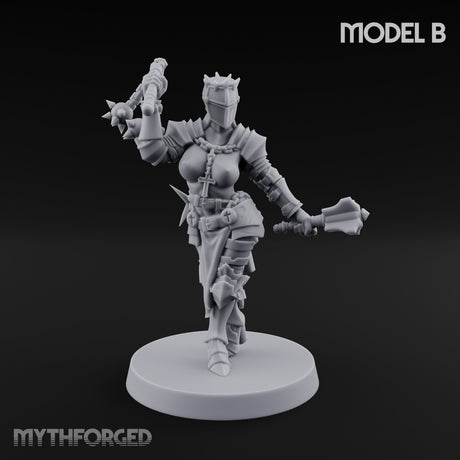 Spike Helmed Mace Swinging Anointed Warriors Miniature for Dungeons and Dragons, Pathfinder or other TTRPGs